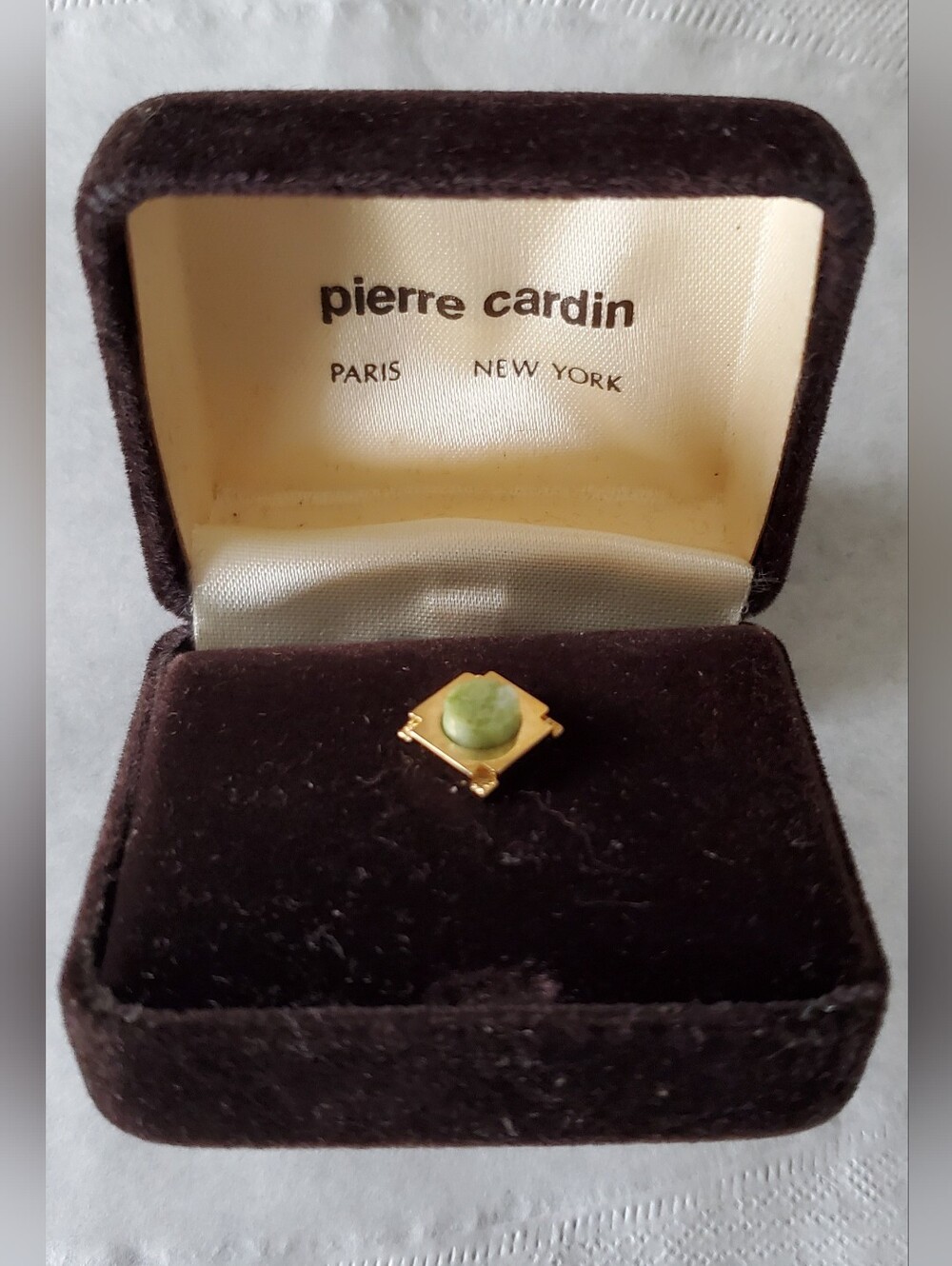 Pierre Cardin Men's Gold-Tone Green Stone Tie Tack